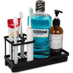 Bathroom Toothbrush Toothpaste Holder Organizer Countertop Shower Black